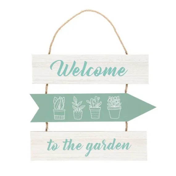 Sõnumisilt Welcome to the garden valge/roheline